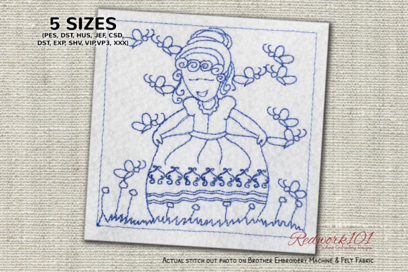 Baby Princess Showing Dress Redwork Embroidery
