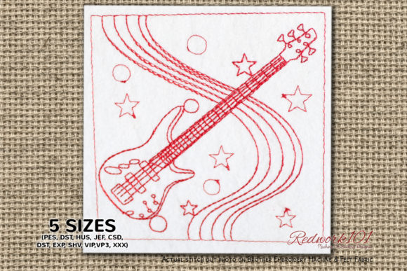 Bass Guitar Redwork Embroidery Review