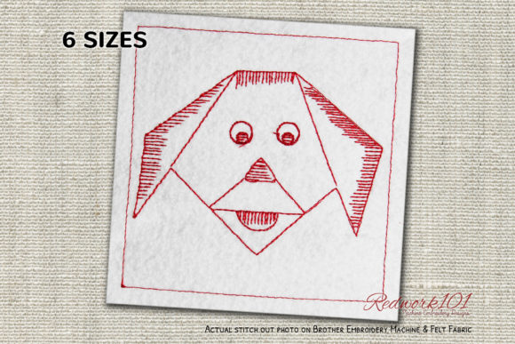 Handmade Origami Dog Face Redwork