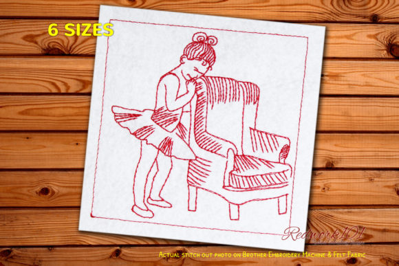 Sad Ballerina Standing with Chair Embroidery Design